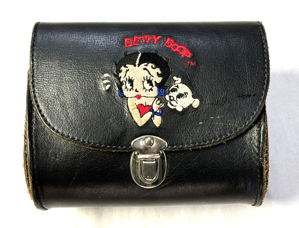 Vintage Y2K Betty Boop Black Leather Shoulder Bag Embroider Purse 1995 TM Hearst